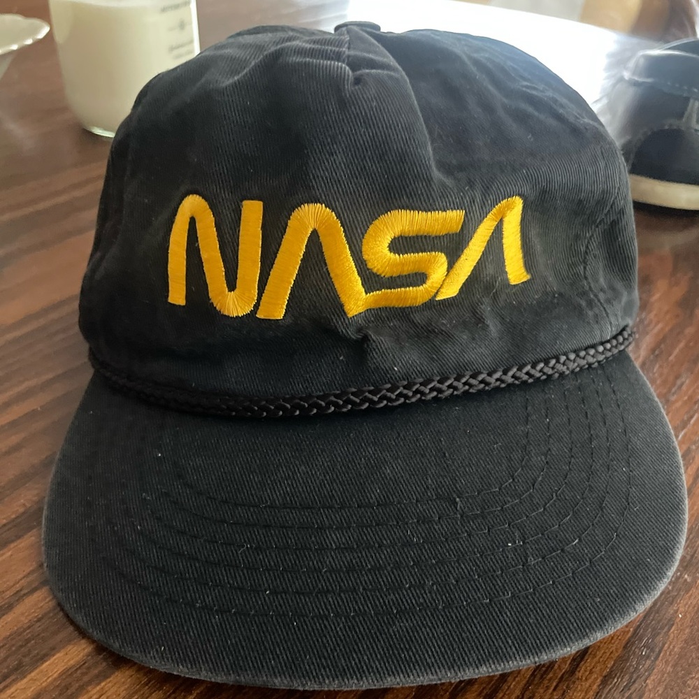 Vintage corded black NASA hat